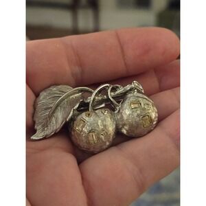 Cherries Silvertone Brooch Vintage Cherry Fruit Textured